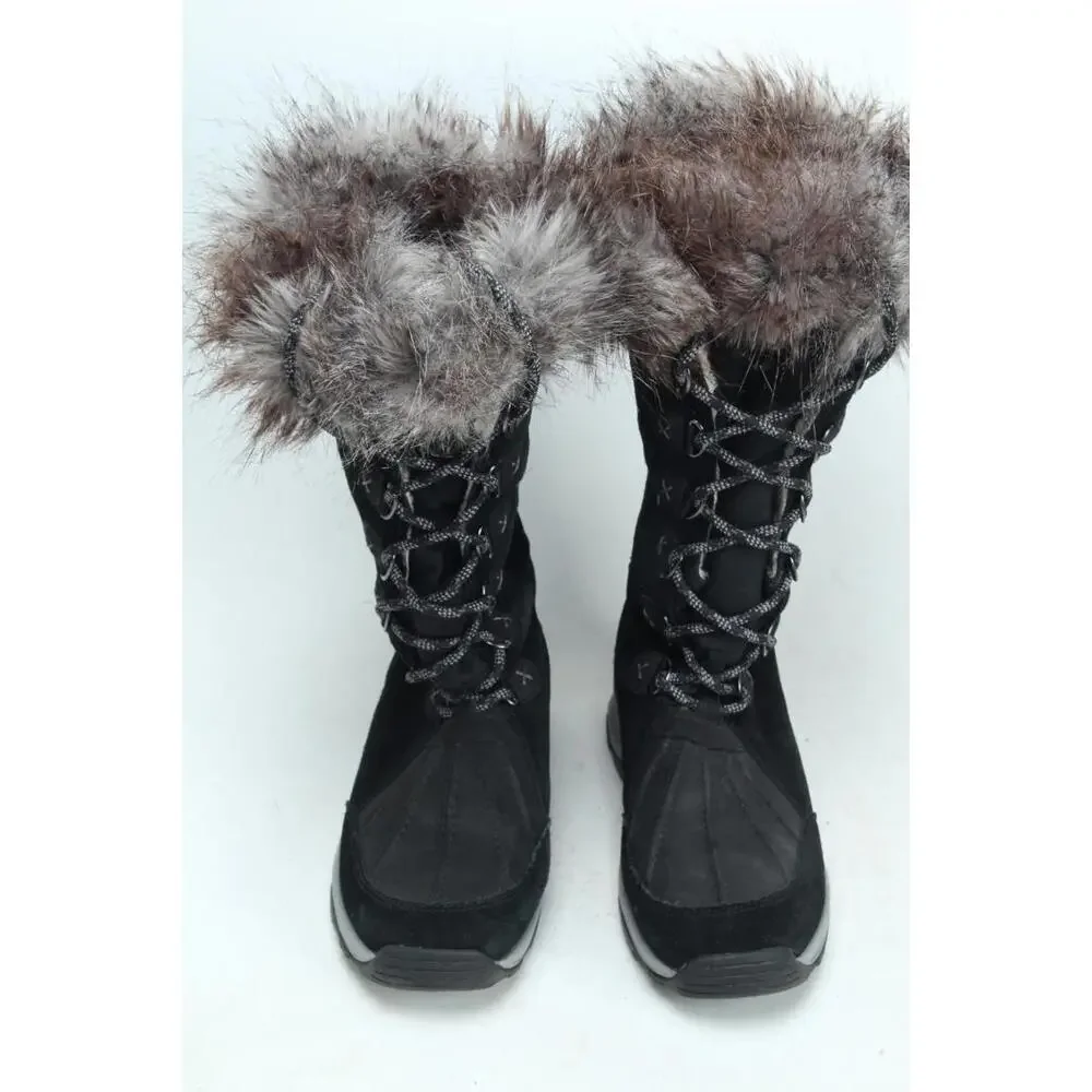 Clarks Wintry Hi Tall Black Suede Boots Womens Size 8 M Thinsulate Faux Fur